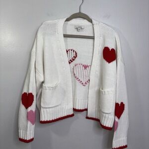 Valentine Heart Thick Cardigan Sweater Francesca's Size Medium Pink/red/white